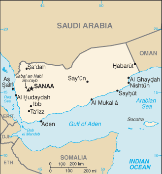 Mapa del territorio actual de Yemen