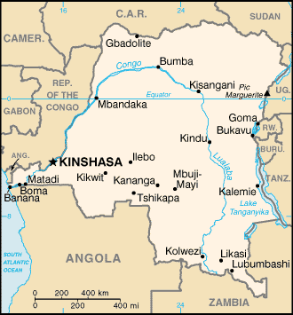 Mapa del territorio actual de Zaire