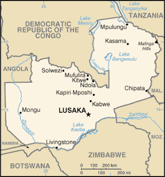 Mapa del territorio actual de Zambia